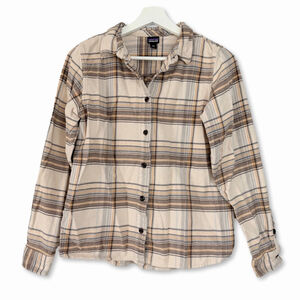 Patagonia Plaid Fjord Flannel Shirt Girls Size XXL Beige Brown Organic Cotton